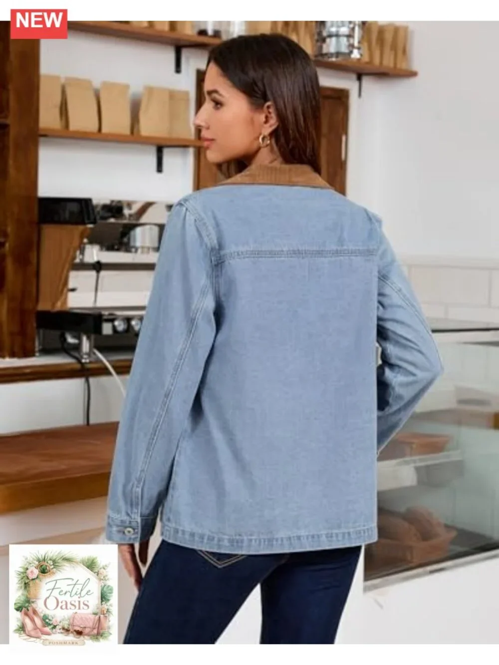 Women's Denim Barn Jacket Cotton Blend Button Down Oversized Casual